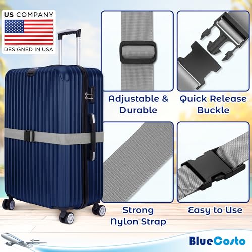 Image of Luggage Straps for Suitcases - TSA Approved - Silver, 4 PK - Premium Nylon Belts for Suitcase, Briefcase & Travel Bag - Adjustable Strap Length 46 inch - 78 inch