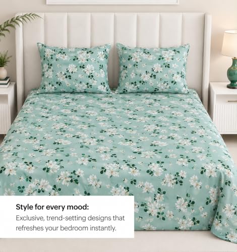 Image of 230 TC Glace-Cotton All Around Elastic Fitted Bedsheet, Elastic Fitted Bedsheet King Size Bedsheet for Double Bed with 2 Pillow Covers, Size - 72 x 78 x 8 Inch Color White