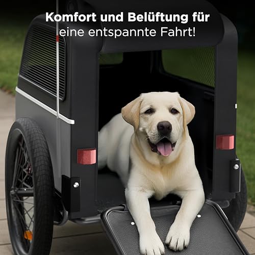 Trevopet® Hundeanhänger für Fahrrad XL – Faltbarer Hundefahrradanhänger mit Rampe, Federung & Kupplung – Fahrradanhänger Hunde bis 45 kg – Wasserdicht – Kompatibel mit E-Bikes – Grau