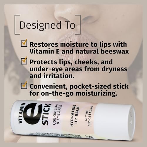 Reviva Labs Vitamin E Stick - Hydrating Lip Balm for Chapped Lips & Under Eye Care - Moisturizing with Beeswax, Shea Butter & Allantoin - Vitamin E Lip Balm for Men & Women (Pack of 3)