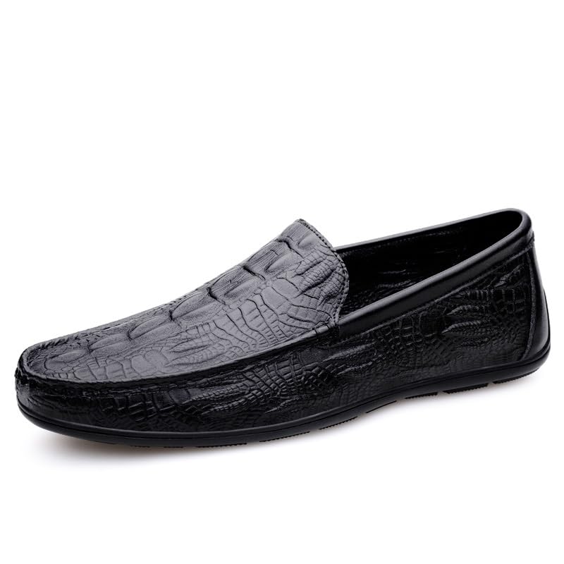 Men's Loafers Shoes Round Toe Vegan Leather Crocodile Embossed Loafer Comfortable Slip Resistant Flat Heel Classic Outdoor Slip-on2