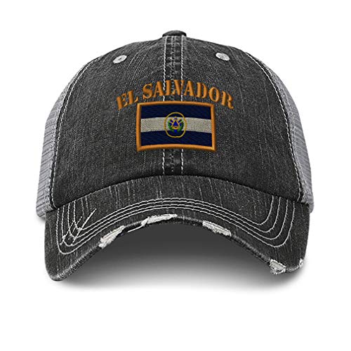 Speedy Pros Distressed Trucker Hat El Salvador Flag Embroidery for Men & Women Black Gray