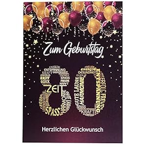 Glückwunschkarte 80.Geburtstag einzigartige Geburtstagskarte 80 Jahre A5 groß mit Nummer 80 und Glückwünschen Pink Lila…