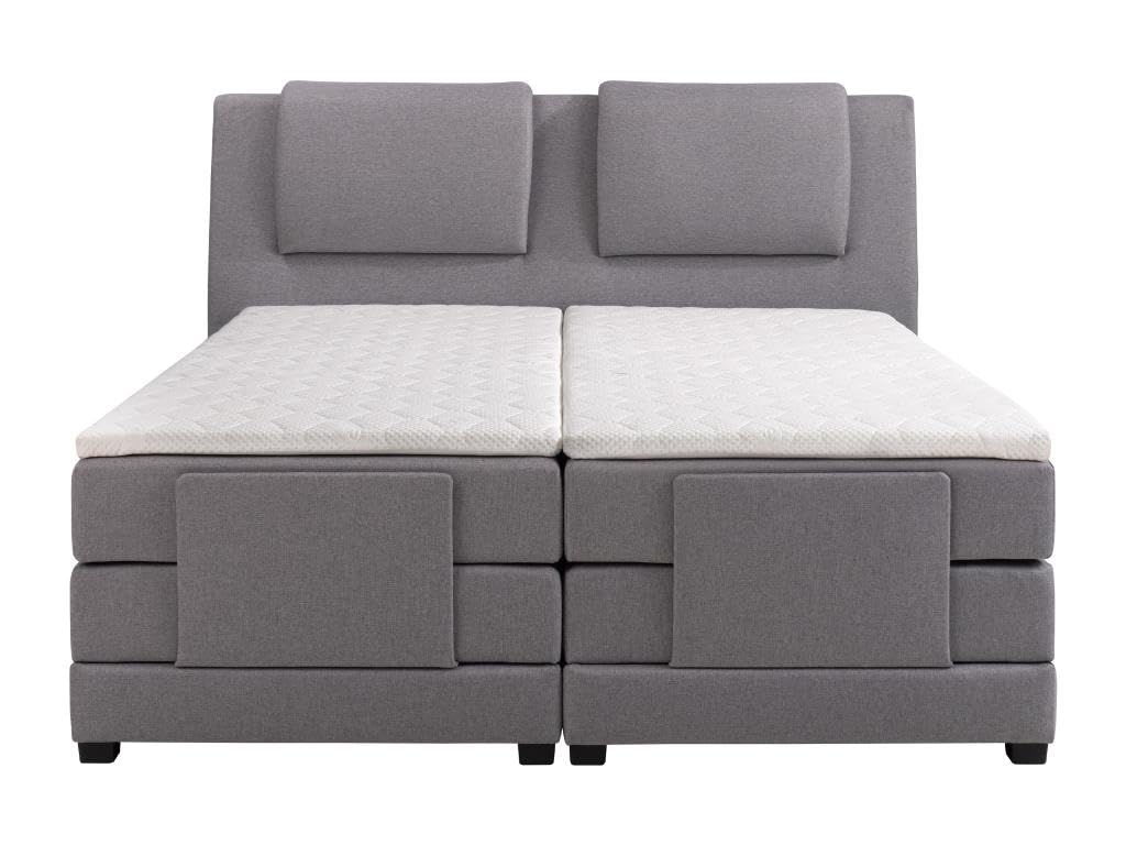 Vente-unique-Ensemble Complet boxspring tête de lit + sommiers Relaxation électrique + Matelas + surmatelas - 2 x 80 x 200 cm - Tissu - Gris Clair - Castel II de Palacio