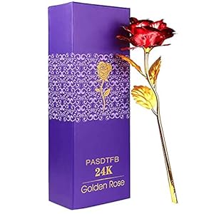 PCTEB 24K Goud Rose Kunstmatige Kunststof Roos Bloemen voor Valentijnsdag, Moederdag, Jubileum, Bruiloft, Verjaardag…