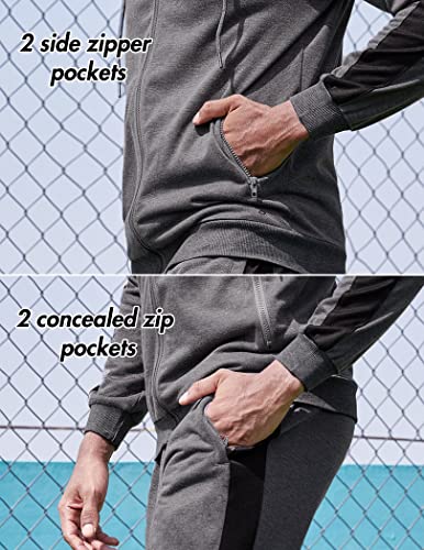 Coofandy Mens Casual Tracksuit 2 Pieces Hooded Sweatshirt Jackets Long Sleeve Full-Zip Running Jogging Athletic Sweat Suits (Grey L) #TOP2