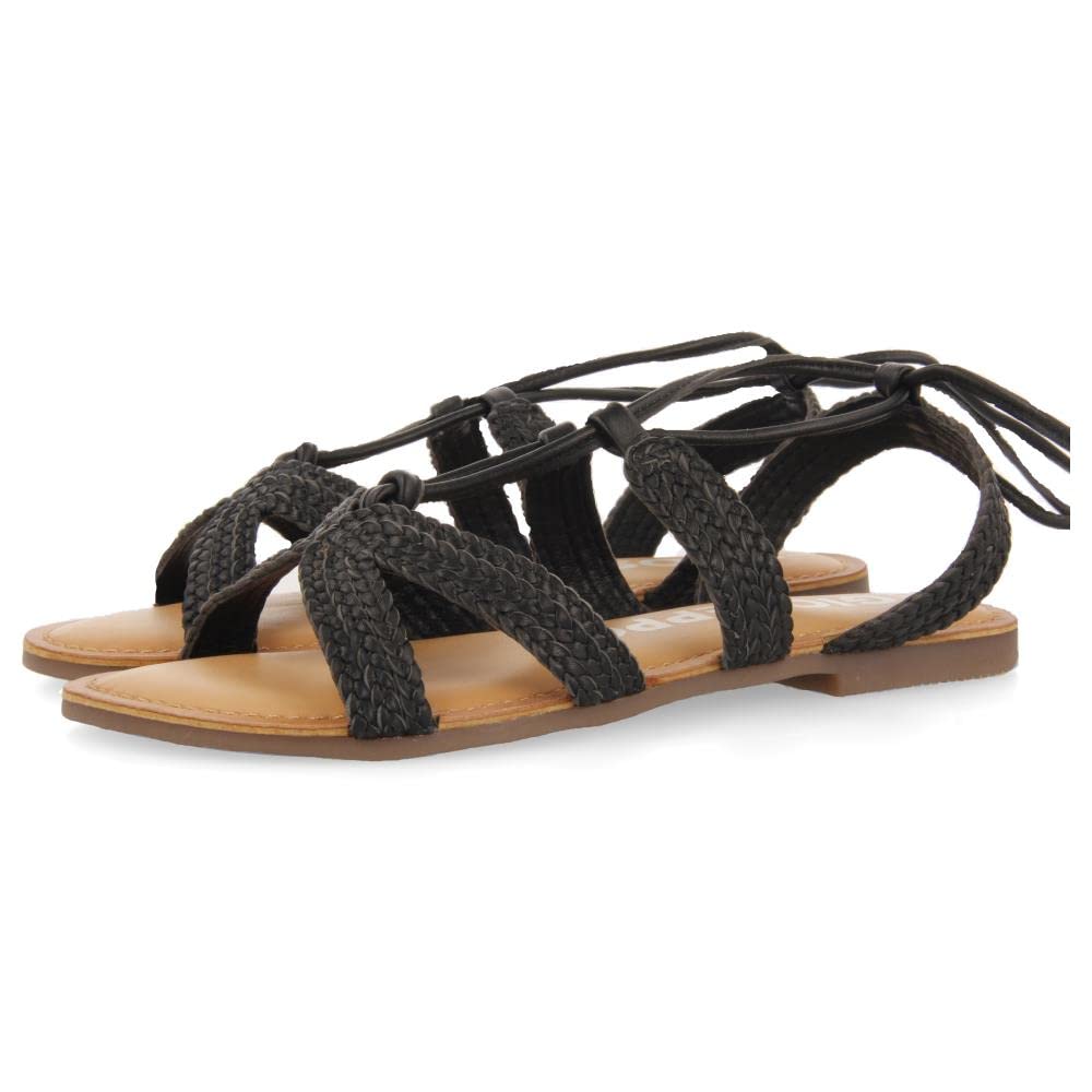 GIOSEPPO Darney Women's Black Braided Leather Flat Sandals, Black/White, 4 UK