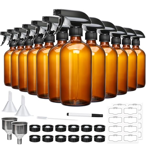 16oz Amber Glass Spray Bottles,Glass Spray Bottles for Cleaning,spray Bottle for Hair,Amber glass Spray Bottle for Window cleaner, plants, aromatherapy, facial hydration, hair care, flowers 12pcs