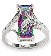 AtPerry's Mystic Fire Topaz Ring - Rectangular Stone - Cubic Zirconia Setting - Engagement Ring f...