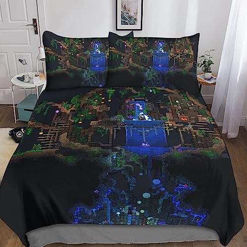 Terraria Juego De Ropa De Cama para Niños Funda De Edredón para Niños Funda Nórdica Funda De Colcha 3D Juego De 3 Piezas con Cierre De Cremallera Microfibra Suave King（220x240cm）