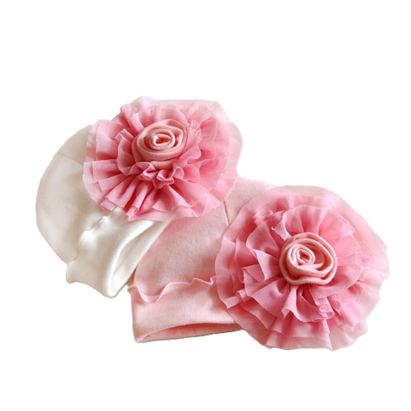 2Pack Floral Baby Girl Beanie Hats Newborn Hospital Hat Coming Home Pictures Photo Props, Cotton Infant Hats