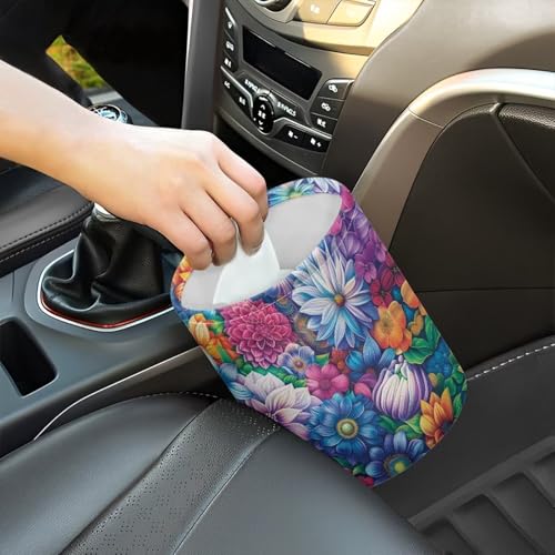 Image of Hanging Portable Car Boho Flower Print Multipurpose Car Accessories Interior Universal Collapsible Back Seat, Front Console, Floor, or Hanging Headrest Waste Basket