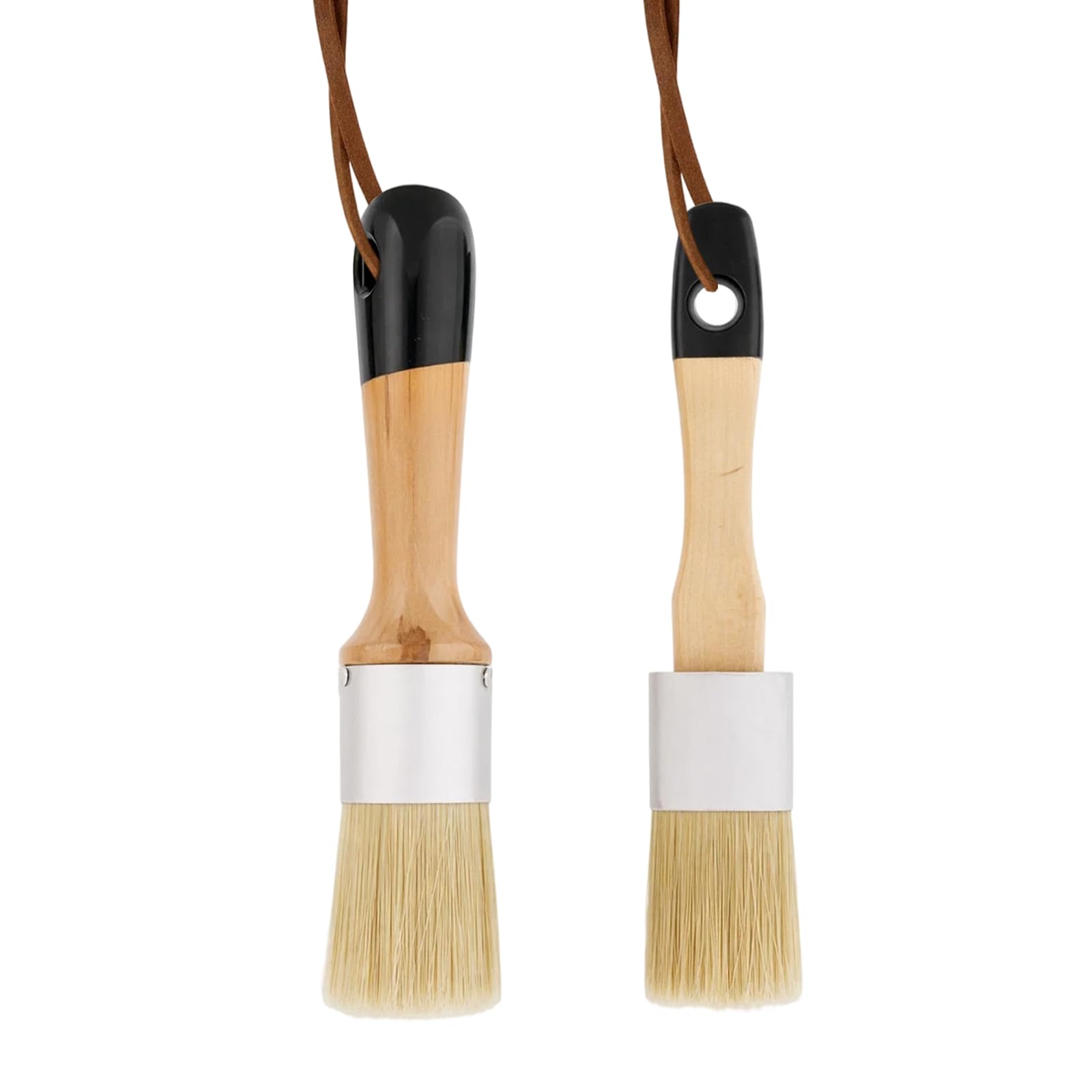 Round Paint Brush, Wax Brush and Furniture Paint Brush Set, Natural Bristles Paint Brushes for Furniture Restoration and Vintage Finishes, Two 14.5x2.7 cm Chalk Paint Brushes