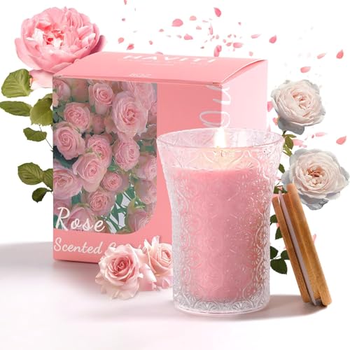 HAVITI Rose Scented Candle, Soy Jar Candles Gift...