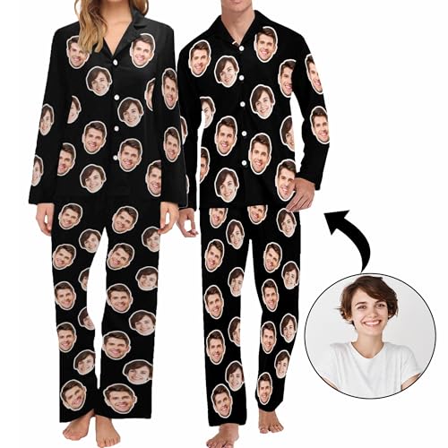 Artsadd Personalized Couples Matching Pajamas His and Hers Custom Photo Pj Set Face Sleepwear Pajamas Valentine's Day2