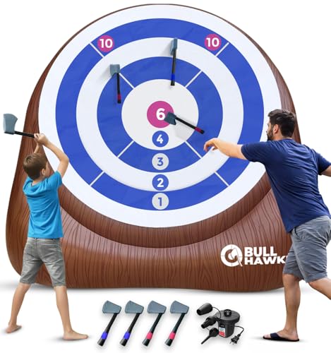 Swooc Games - XL Bull Hawker | Giant Axe Darts (Over 8ft Tall) w/ 15+ Games | Axe Throwing Game for Backyard w/Air Pump | Outdoor Games for Adults and Family | Carnival Game | Throwing Yard Fun