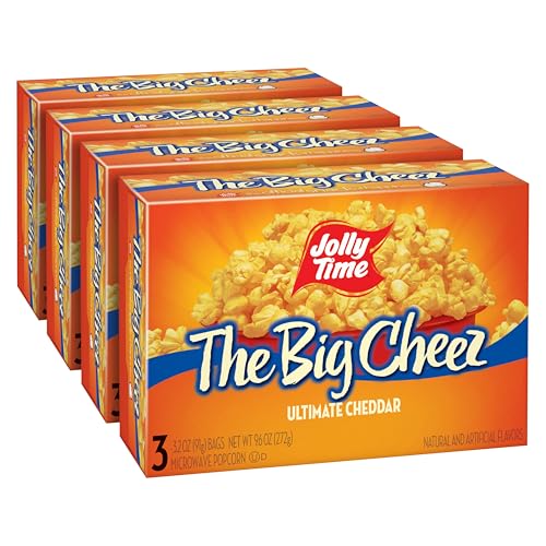 Jolly Time The Big Cheez, Cheddar Cheese Microwave Popcorn, 3.2oz Sharing Bag, 3...