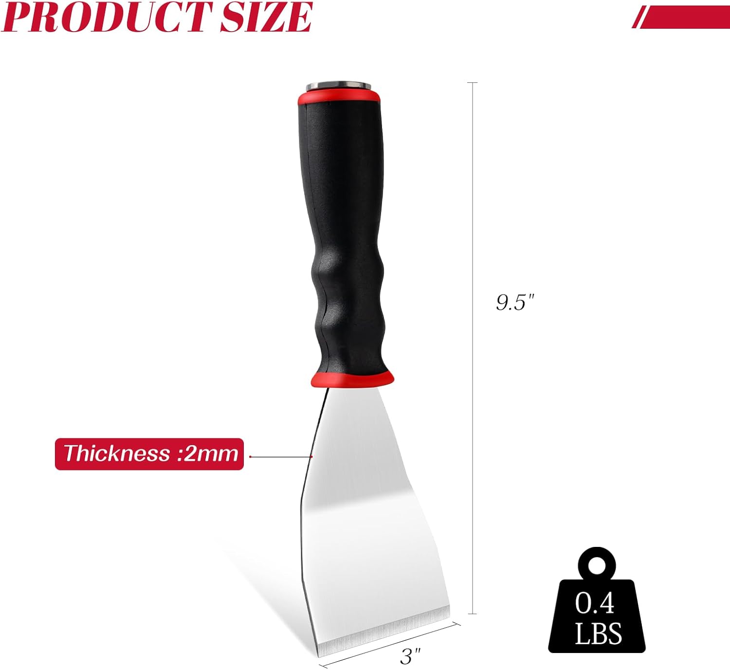 Mister Rui Bent Heavy Duty Scraper, 3 Inch Bent Scraper, Stainless Steel Putty Knife with Hammer End, Spackle Knife with Soft Grip Rubber Handle, Paint Scraper Tool for Wood