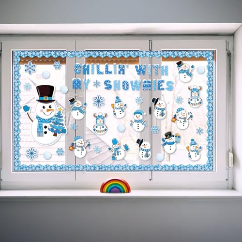 Image of Winter Snowman Bulletin Board Decorations Set Winter Christmas Classroom Decoration Snowman Snowflake Bulletin Board Decor Snowflake Cutouts For Holiday Party Classroom School Home Wall Decor