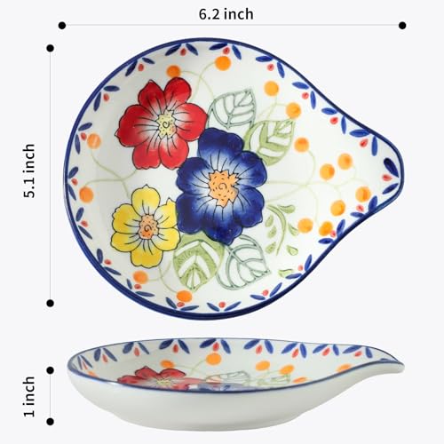 Image of Farmhouse Hand Painted Ceramic Spoon Rests Holder for Kitchen Counter Stove Top (Model B)