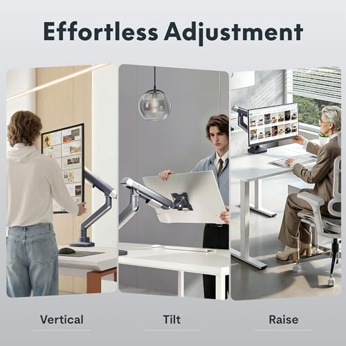 Image of FlexiSpot Single Monitor Arm, Premium Aluminum Monitor Desk Mount Fits Screen up to 39 Inches, Fully Adjustable Monitor Stand with C-Clamp & Grommet Base, Holds 6.61 to 26.46 lbs, Gun Gray