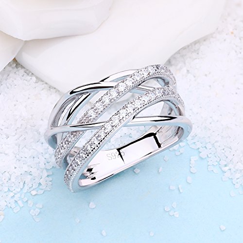 JO WISDOM 925 Sterling Silver Criss Cross Rings CZ Eternity Engagement Wedding Band Ring4