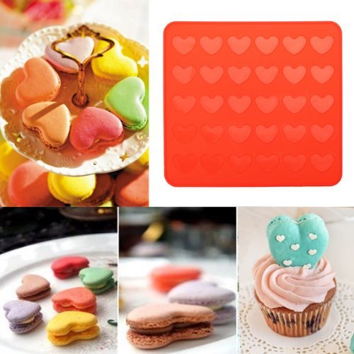 Silicone Macaron macaroon Baking Sheet Mat Muffin DIY Chocolate Cookie Mould Mode - 30 Capacity (heart)