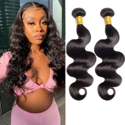 Huarisi Body Wave Human Hair 2 Bundles 12 14 inch Brazilian Wavy Weaves Virgin Hair 10A Remy Hair Extensions for Black Women 200g a Lot Sew in Weaving - Image 2
