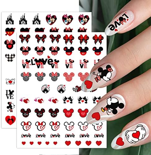 8Pcs Mouse Nail Stickers Decals, 3D Self Adhesive Mouse Love XOXO Heart Cute Cartoon Nail Art Stickers DIY Nail Stickers Valentine’s Day Gifts Birthday Wedding Party Supplies for Women Girls Kids