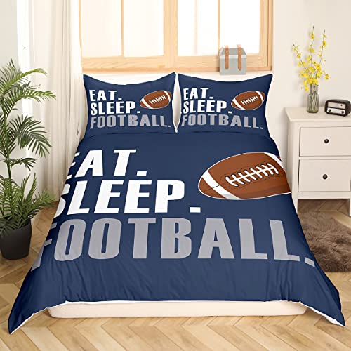 Rugby Bedding Set American Football Sports Bedding Set for Boys Girls Women Men Blue Eat Sleep Football Comforter Cover Set Duvet Cover Set Ball Games King Size Bedspread Cover 3Pcs - Image 3