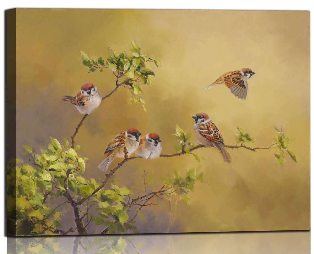 Sense&Sensitivity Arts-Bird Wall Art Sparrow Pictures Wall Decor Farmhouse Yellow Bird pictures Traditional chinese painting Canvas print for Living