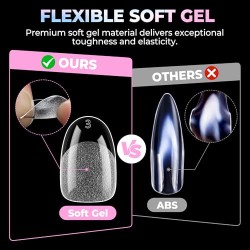 Image of UNA GELLA Oval Gel Nail Tips Short 15 Sizes 300PCS, Pre-Etched Clear Acrylic Nail Tips Easy DIY Salon Oval Almond Press On Nails Snug Fit Full False Fake Tips Extensions Long-Lasting Hold