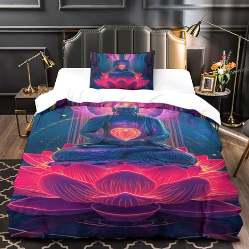 Housse de couette Bouddha 3D 135x200 parure de lit zen en microfibre