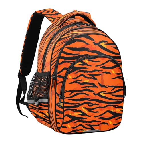 17 Inch Kids Backpack for Girls Boys, Backpack for Boys Elementary School, Tiger Print Orange Black2