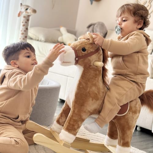 HOMCOM Kinder Schaukelpferd mit Tiergeräusche Braun 65 x 32,5 x 61 cm – Ansicht 8
