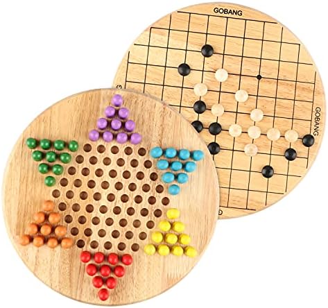 Wondertoys 2 in 1 Wooden Chinese Checkers & Gobang (Five in a Row) Wooden Board Game for Family Classic Puzzle Toys & Table Games Chiristmas Gift for Kids