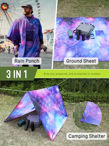Image of SaphiRose Extra Thick Hooded Rain Poncho Double Layer Waterproof Raincoat Jacket for Men Women Adults