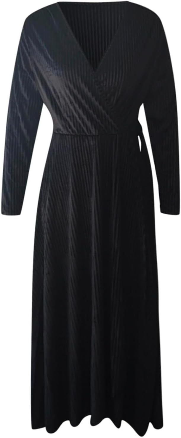 Plus Size Velvet Dress for Women V-Neck Long Sleeve Elegant Wrap Dress Slit Maxi Dress Christmas Cocktail Party