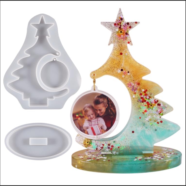 DTOHO Large 3D Christmas Tree Resin Molds for Photo Frame Ornaments
