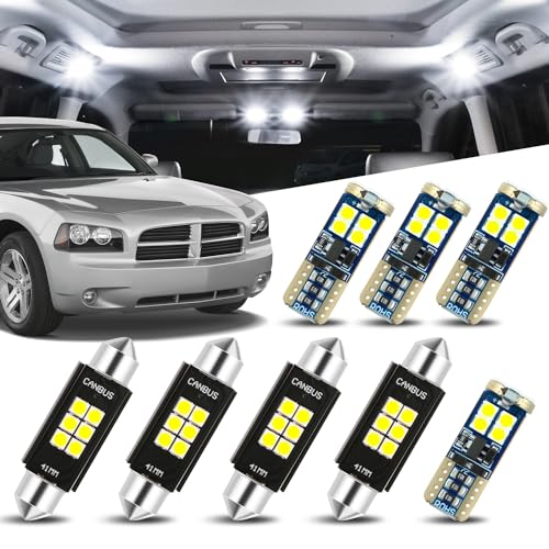 Auto Dynasty 8 Pieces 12V 5500K Interior Car Map Cargo License Plate LED Light Bulbs Kit Compatible with Dodge Charger 2006-2010, Pure White