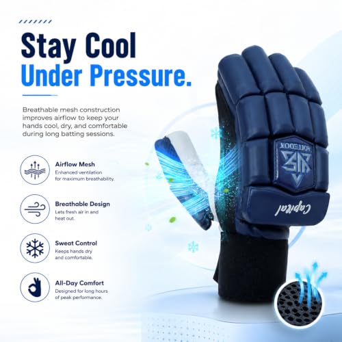 Image of WHITEDOT Sports Capital Cricket Batting Gloves||Suitable for Mens|Adult|Large Left Hand||Navy Blue, Leather