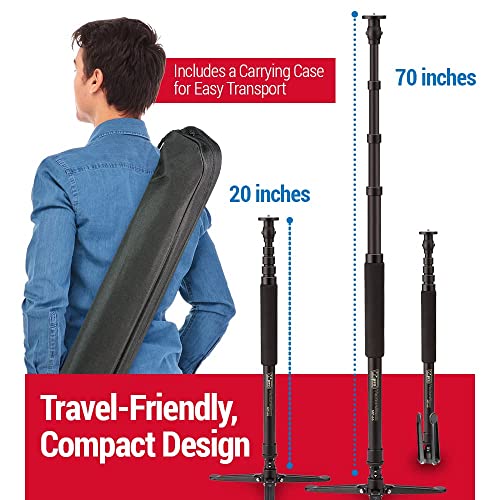 Vidpro Mp-66 Venturemaxx Series Professional 70-Inch Monopod With Air Lock - Lightweight Anodized Aluminum Camera Camcorder Support Stand Adjustable 5-Section With 3 Feet Base Includes Carrying Case #TOP5