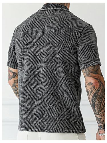 GORGLITTER Men's Hollow Out Half Button Shirt Short Sleeve Collar Knitted Street Tops2