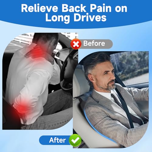 Lumbar Support Pillow for Car Improve Lower Back Pain Relief & Sitting Posture Back Support Memory Foam Back Cushion for Driving, Lumbar Comfort for Long Sitting, Truck with Three Adjustable Straps