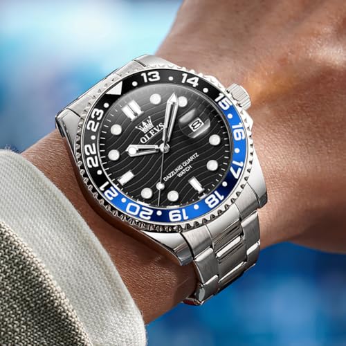 Image of OLEVS Watch Men Luxury Big Face Dress Easy Read Mens Watches with Date Waterproof Luminous Stainless Steel Watches for Men Business Fashion Analog Quartz Men's Wrist Watches Rotatable Bezel Men Watch
