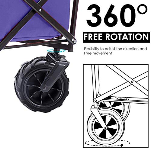 LQDSADRT Klappbarer Bollerwagen, Tragkraft 90 kg, tragbarer Gartenwagen mit 4 Rädern und Stahlbremsen, Trolley, Faltbarer Ziehwagen, Handtransportwagen, faltbar – Bild 7