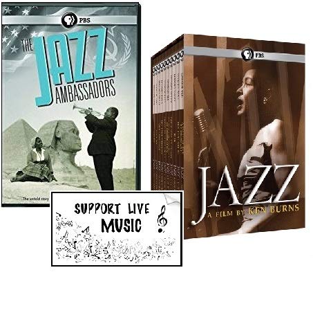 THE HISTORY OF JAZZ - 11 DVDs (Jazz Ambassadors + Ken Burns: Jazz) Plus Bonus “Support Live Music” Sticker