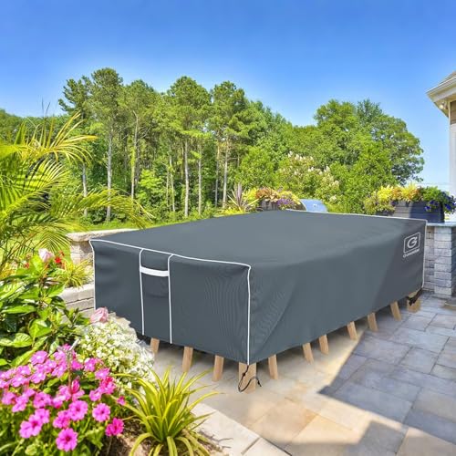 Gasadar Patio Furniture Covers, Outdoor Furniture Cover Waterproof, General Purpose, Outside Table and Chair Covers, Heavy Duty 600D 126L x 64W x 29H inch, Grey - Image 3
