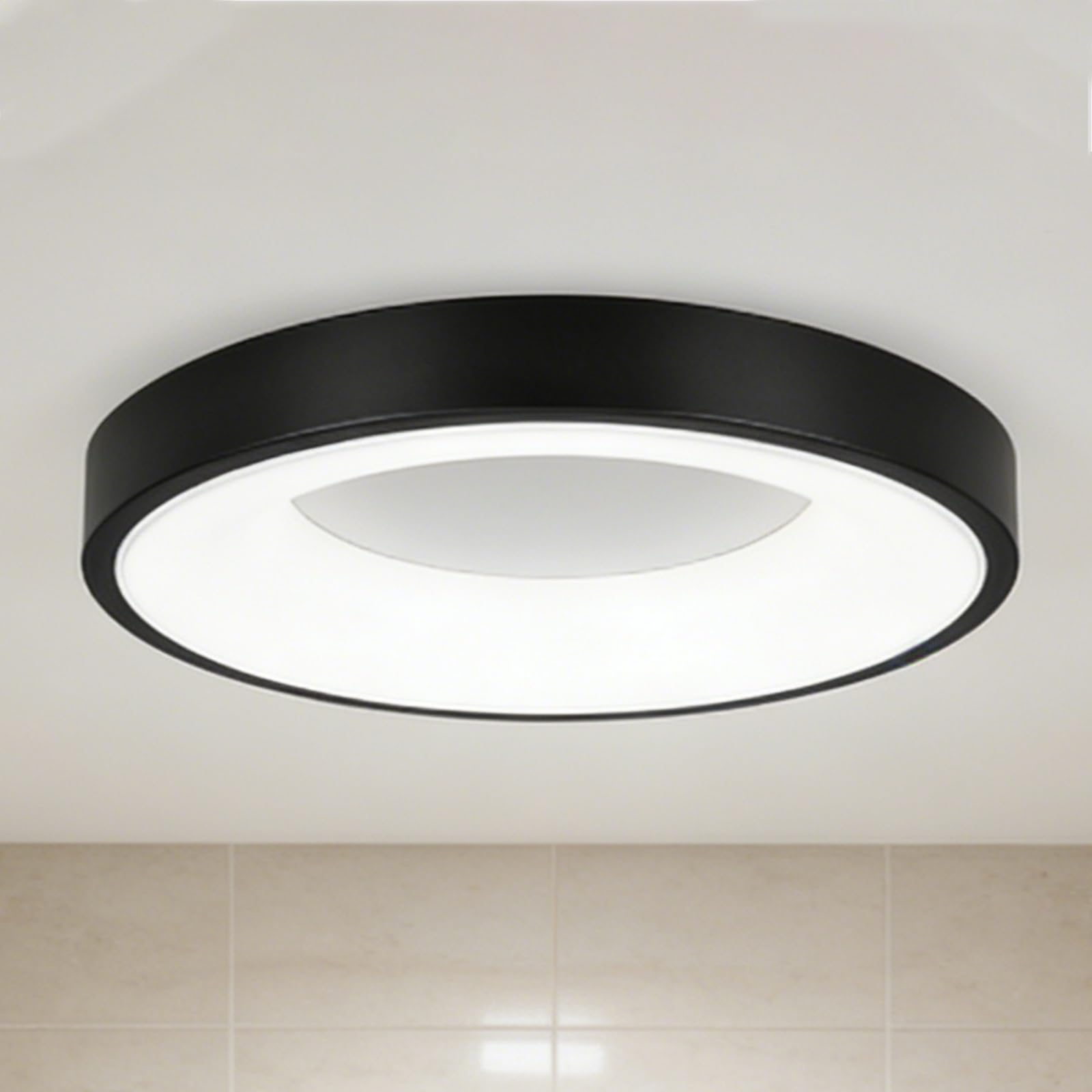 Szerokokątny Zakrzywiony Klosz 180° 6-calowy Okrągły Dysk LED Do Wbudowania Montażu Podtynkowego 30 W Lumenów Z 3-CCT 3000-4000-6000 K Builder Essential(Black,19.7in/50cm)