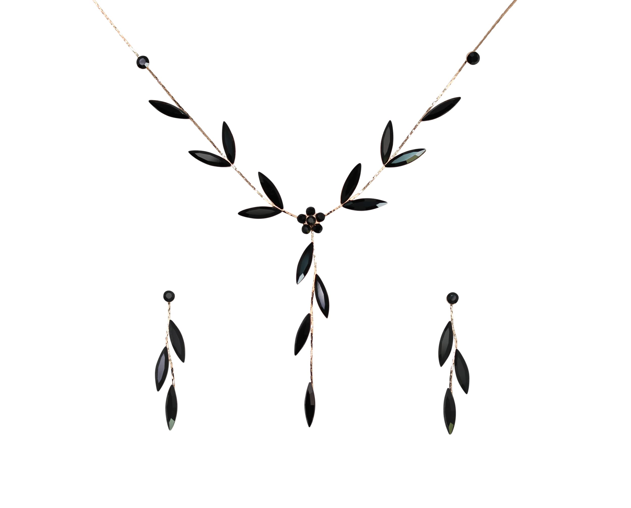 Faship Gorgeous Rhinestone Crystal Floral Necklace Earrings Set